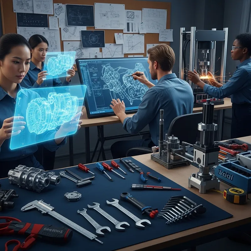 Product Engineering Challenges: Engineers Collaborate in Machinery Workshop