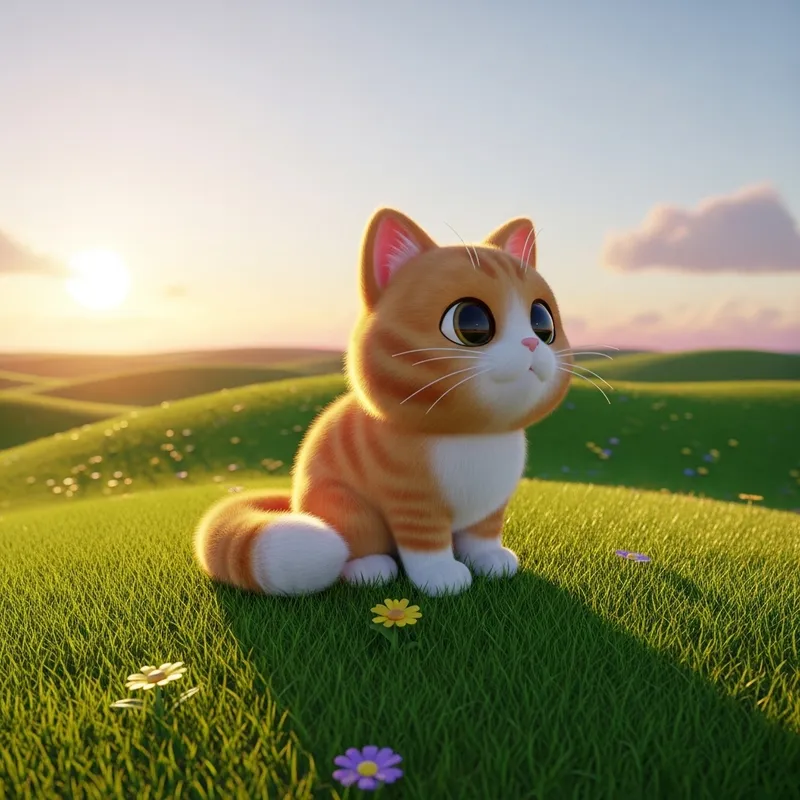 Cute Cat on Hilltop in 3D