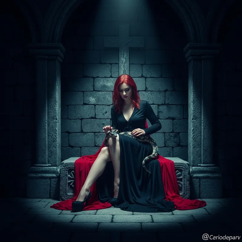 Mysterious Woman in Ancient Crypt: Dark Fantasy Art