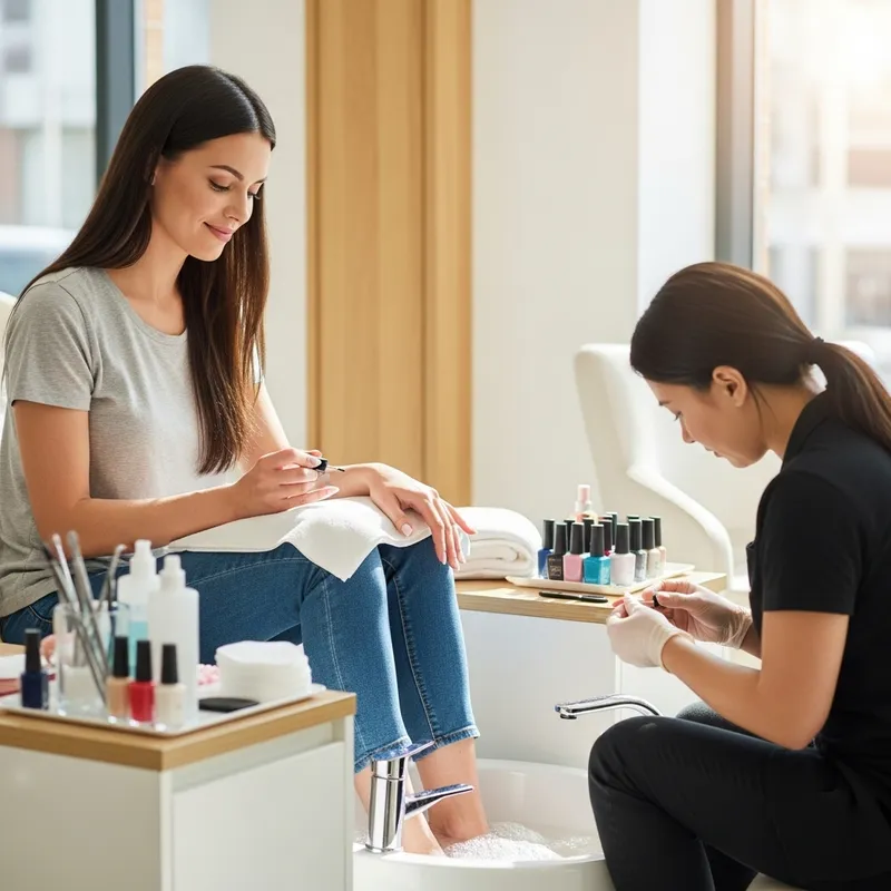 Young Woman Having Manicure & Pedicure in Indoor Setting