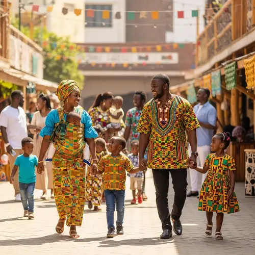 Ghanaian Family Enjoying a Vibrant Community Walk