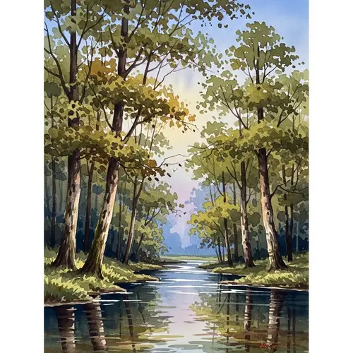Tranquil Forest Watercolor Painting | Nature Landscape Art
