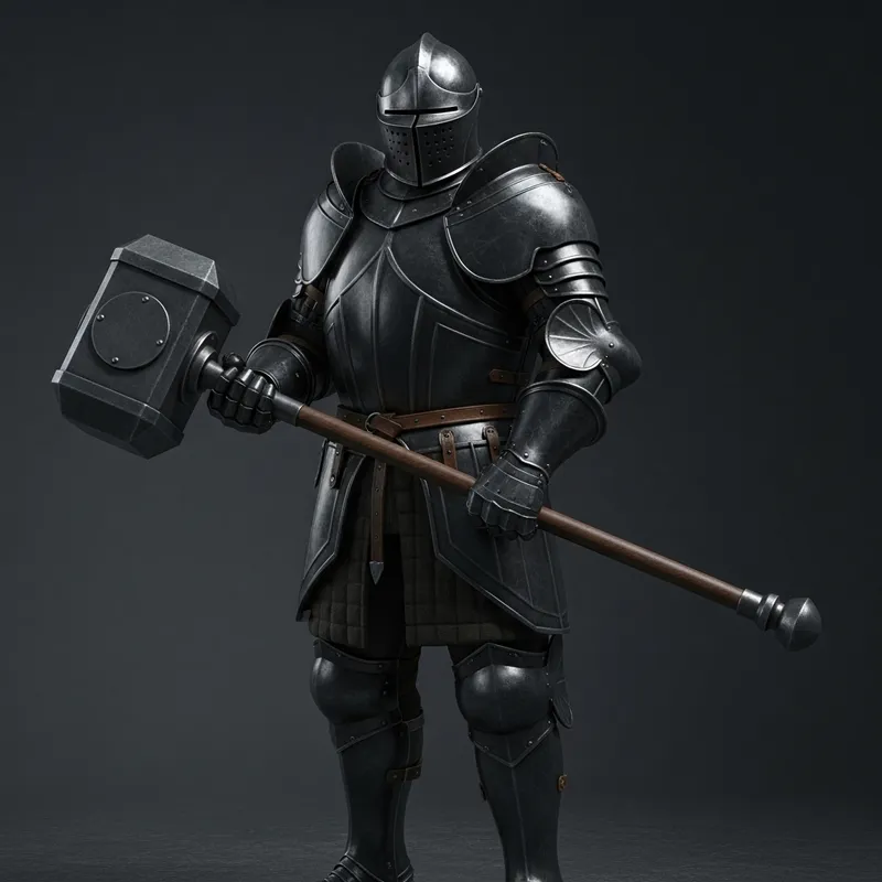 Black Armored Knight with Formidable Hammer