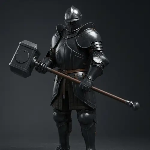 Black Armored Knight with Hammer - Fearless Warrior Image