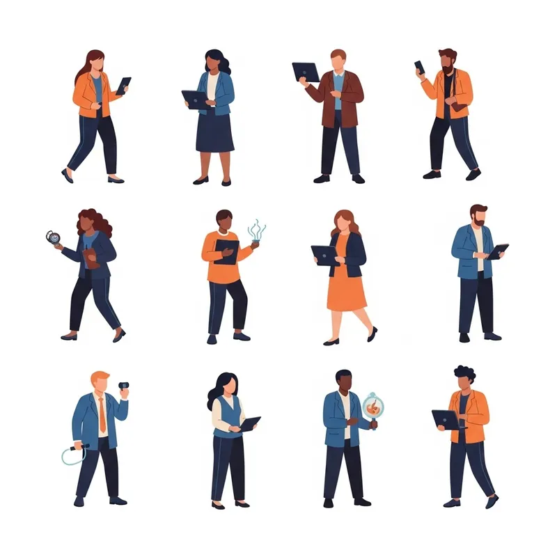 Ten People Illustrating Diverse Actions in Inclusive Scene Ten People Illustrating Diverse Actions in Inclusive Scene