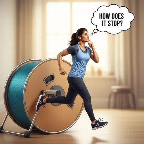 Energetic South Asian Woman Running in Hamster Wheel | Vital Question Animated