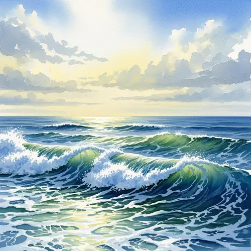 Ocean Waves Watercolor Artwork