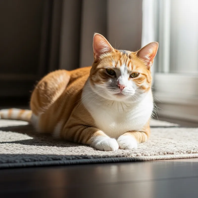 Adorable Tortoiseshell Cat Relaxing on Soft Rug