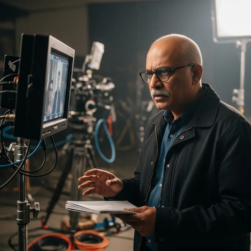 65-Year-Old Director with Short Light Hair and Mustache in Glasses