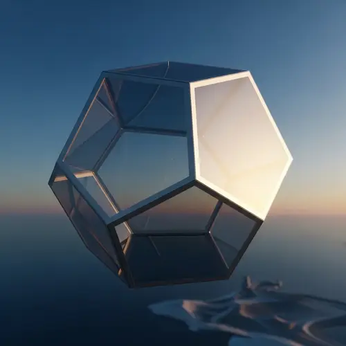 Clear Glass Icosahedron Installation | Minimalistic Art Style