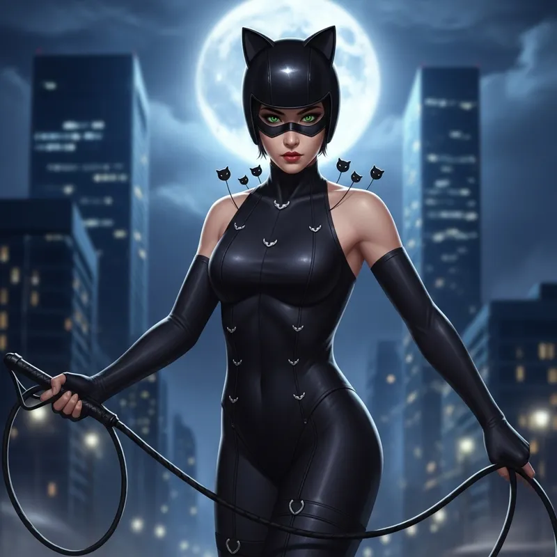 Elegant Cat Woman Amid Urban Night