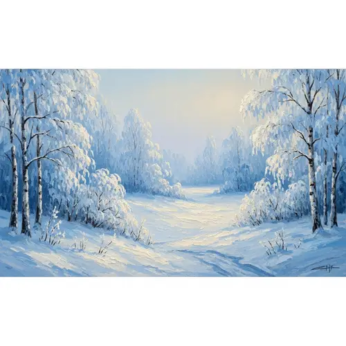 Serene Winter Landscape in Impressionist Style