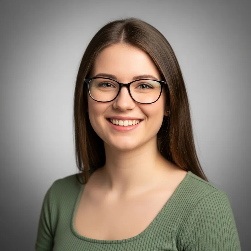 Smiling Caucasian Girl with Glasses in Green Top