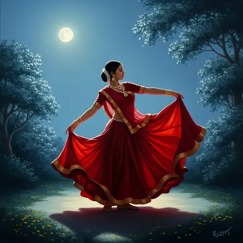 Woman and Invisible Man Dancing Under Moonlight Art Style