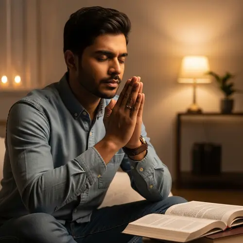 Young Man Praying to Jehovah - Faithful Moment Captured