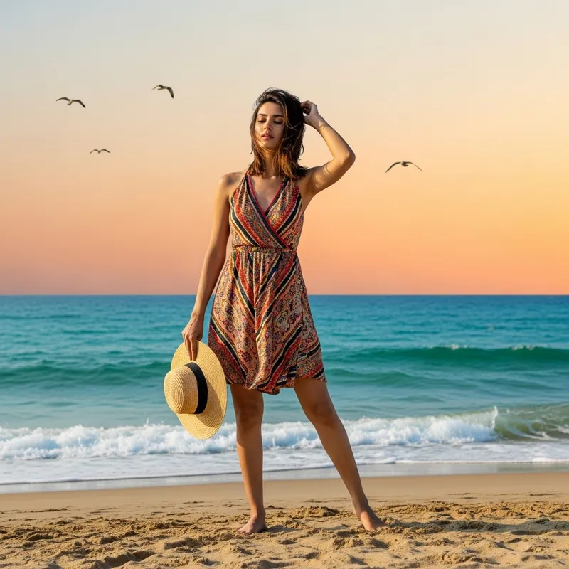 Elegant South Asian Model Posing Gracefully on Beach Elegant South Asian Model Posing Gracefully on Beach