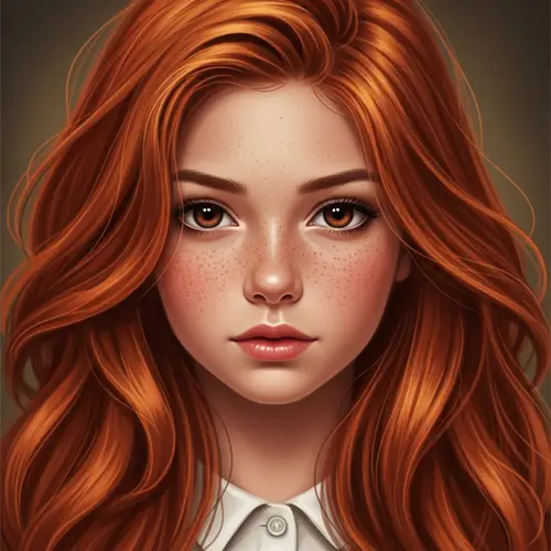 Realistic Girl with Vibrant Red Hair and Freckles