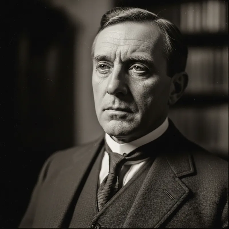 Vintage Portrait of Niels Bohr with Dramatic Lighting and Contemplative Expression