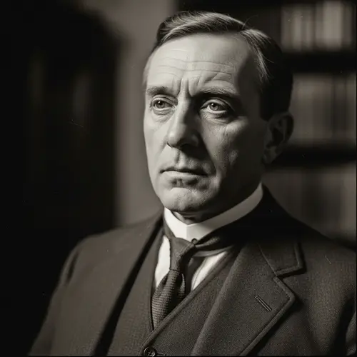 Vintage Style Black and White Photograph of Contemplative Middle-Aged Male