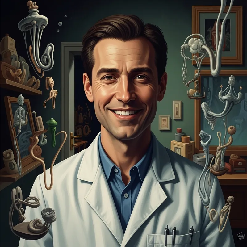 Enigmatic Dentist: Surreal Caucasian Scene