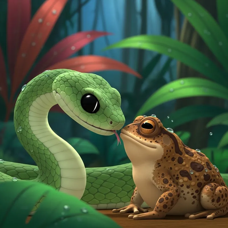 Playful Toad and Viper Interaction in the Rainforest