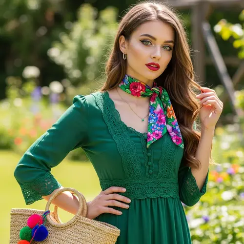 Elegant Young Woman with Bright Green Eyes and Luxurious Chestnut Hair