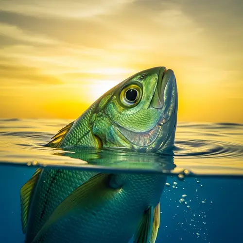 Realistic Haki Green Fish Looking Up at Yellow Sky