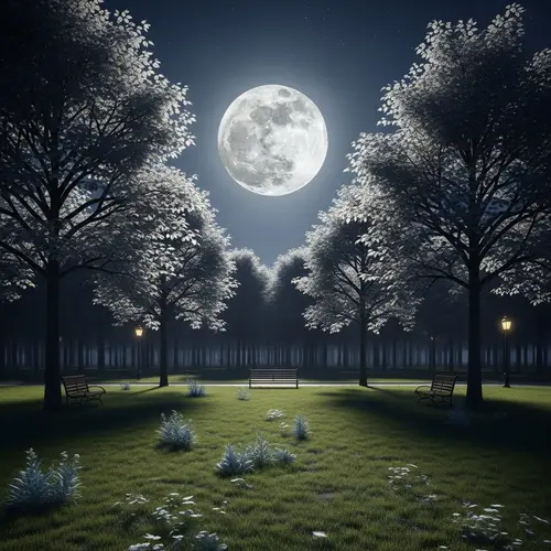 Serenity of Moonlit Park: Captivating Night Landscape