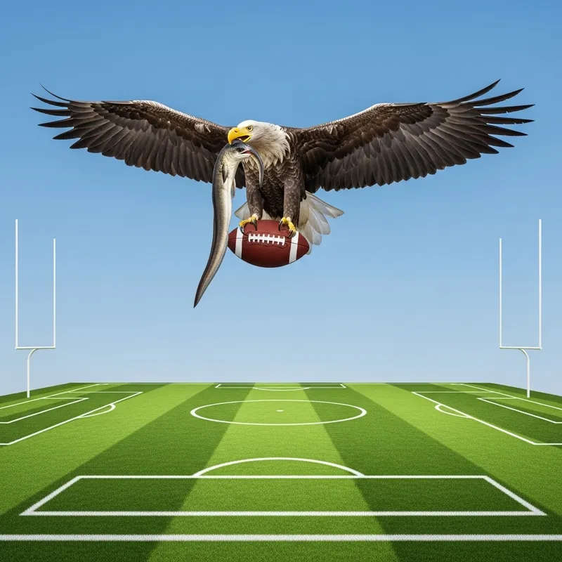 Majestic Sea Eagle Soaring with Eel and Football