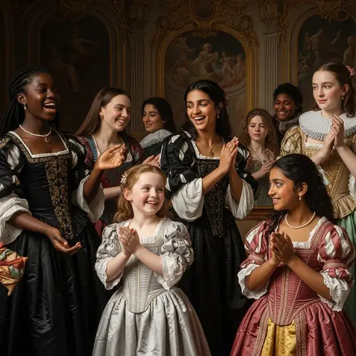 Baroque Style Painting: Girls Rejoicing in Grandeur