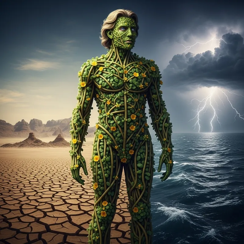 Surreal Man with Verdolaga Body, Sky-blue Eyes & Blonde Hair