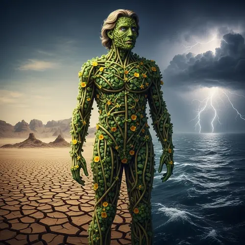 Surreal Man with Verdolaga Body, Blonde Hair & Sky-blue Eyes