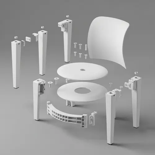 White Plastic and Wood Chair Components | Exploded View