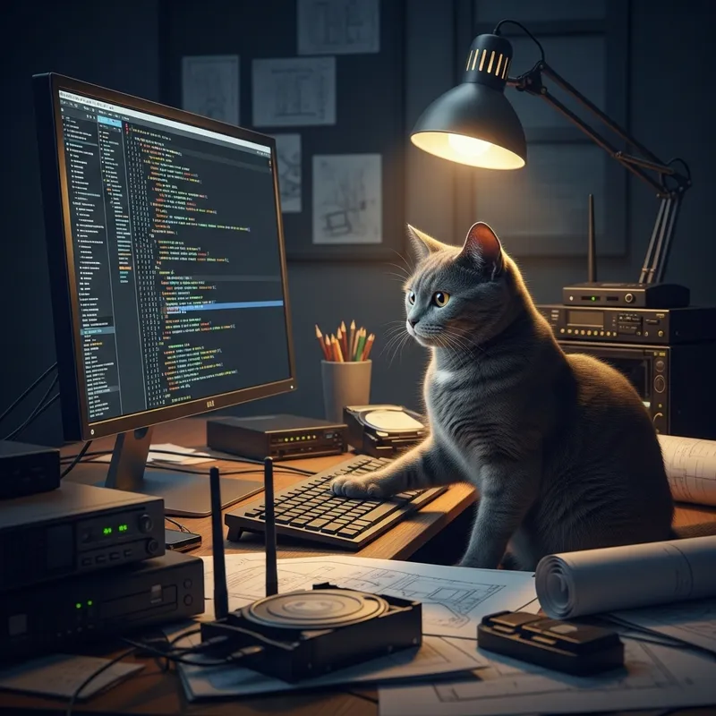 Grey Cat Hacking in Base | Code Kitty Scene