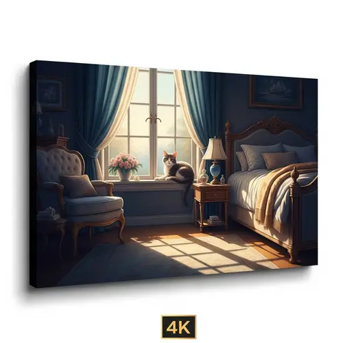 Charming Cat by the Window: A Relaxing Digital Art