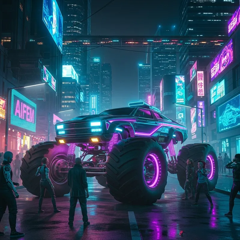 Neon Cyberpunk Monster Truck Encounter Neon Cyberpunk Monster Truck Encounter