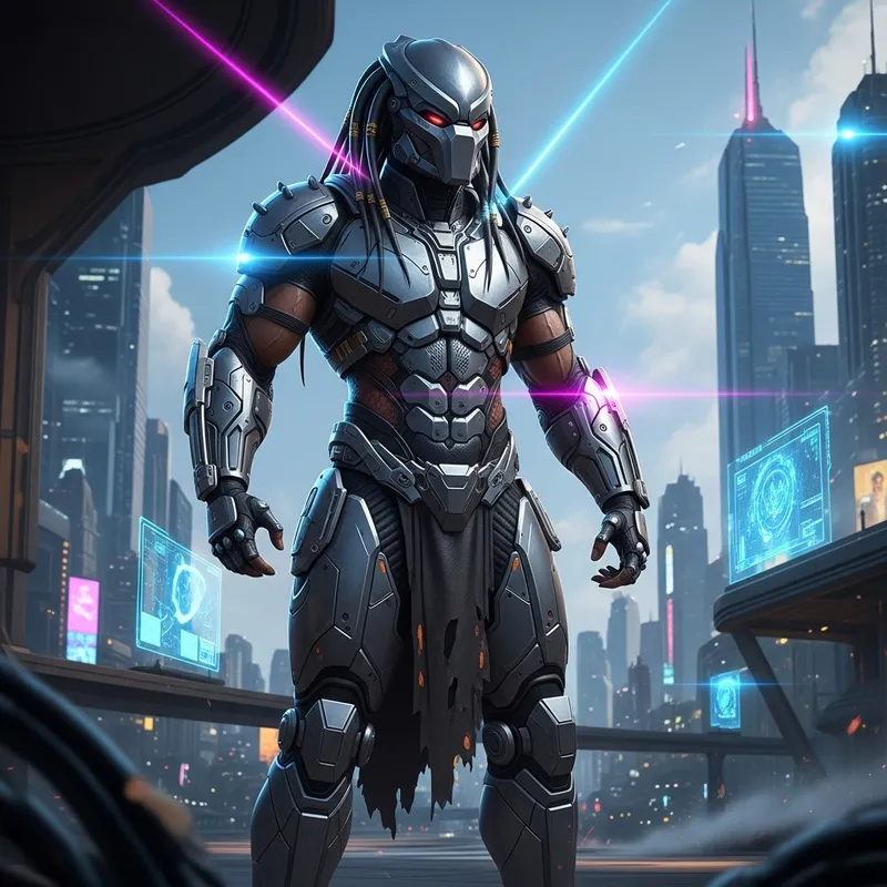 Futuristic Black Warrior with Armor and Dreadlocks