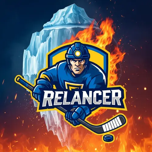 Vivid Blue & Yellow Hockey Logo Design | Miner, Ice Berg, Fire Flames