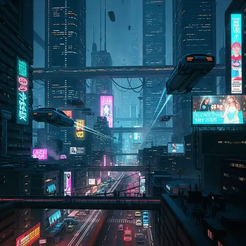 Futuristic Cyberpunk Cityscape Impressionism Art