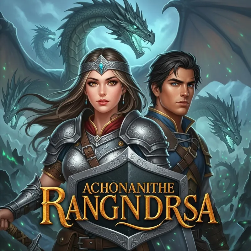 Enchanting Fantasy Book Cover with Dragon Warriors & Royal Romance