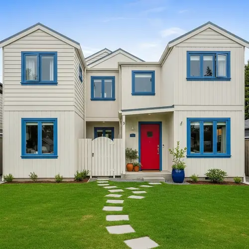 Unique Modular House Design with Cream Exterior - Home Architectural Details