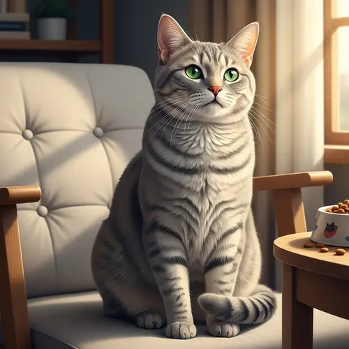 Graceful Domestic Cat with Emerald Green Eyes | Homely Setting