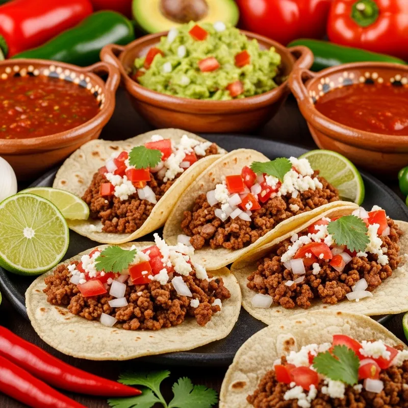 Vibrant Traditional Mexican Tacos: A Colorful Spread of Flavors Vibrant Traditional Mexican Tacos: A Colorful Spread of Flavors