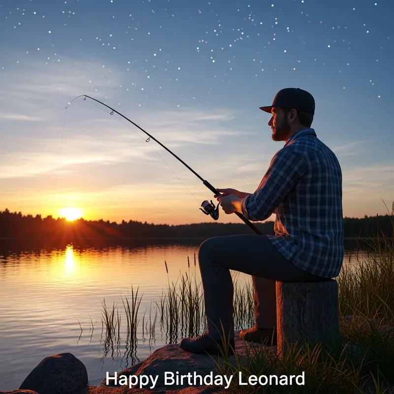 Realistic 3D Render of Man Fishing at Lake During Sunset