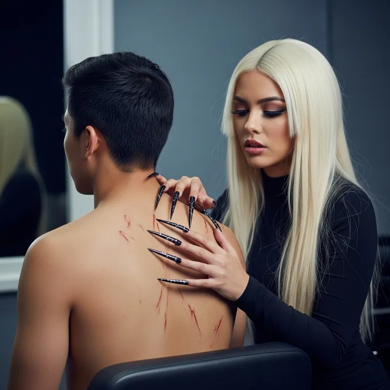 Intense Scene: Hispanic Woman's Long Sharp Nails in Salon