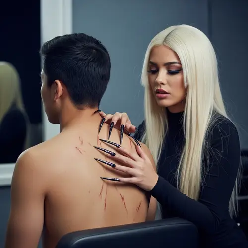 Edgy Hispanic Woman with Long Sharp Nails in Salon