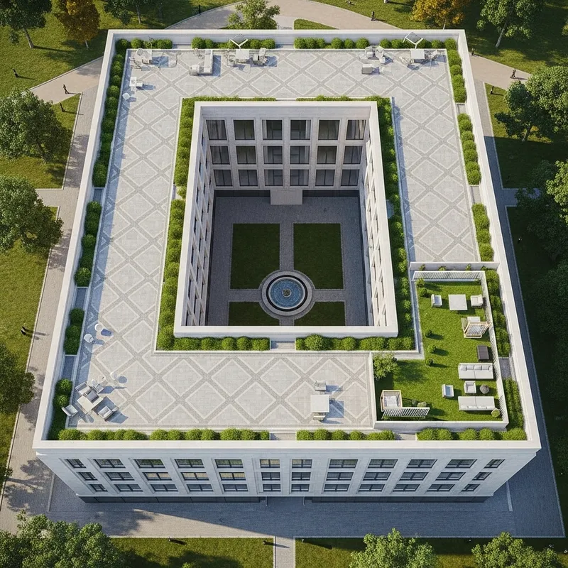 Three-Story U-Shape Building - Unique Architectural Design