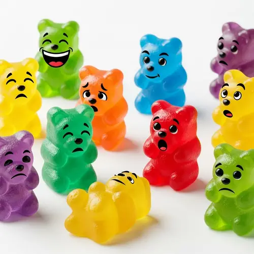 Colorful Gummy Bears with Expressive Faces