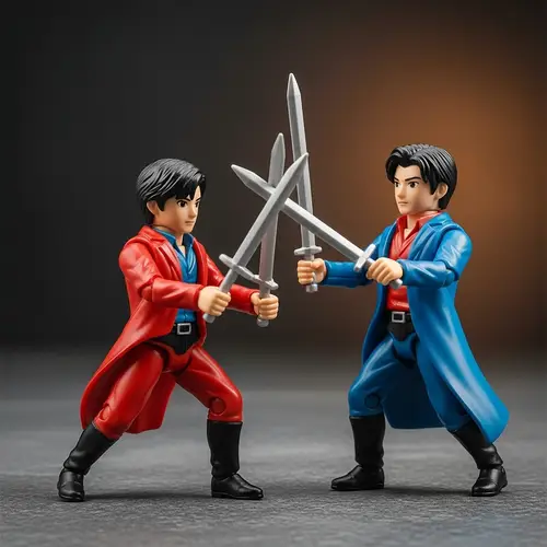 Playful Battle: Two Toy Figures Clash
