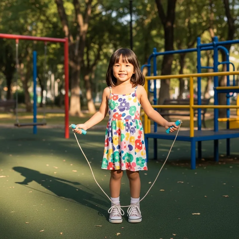Happy Asian Girl Playing in Sunny Park Happy Asian Girl Playing in Sunny Park